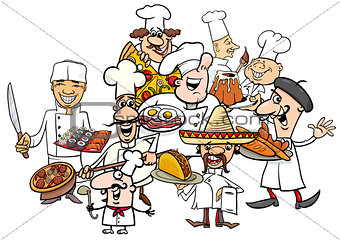 international cuisine chefs group cartoon