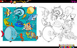 fish characters group coloring book