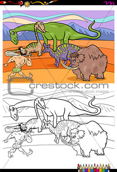 cartoon prehistoric characters coloring book