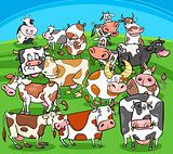cartoon cows farm animals group