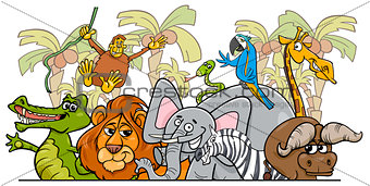 cartoon African safari wild animals group