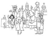 cartoon scientists characters coloring book