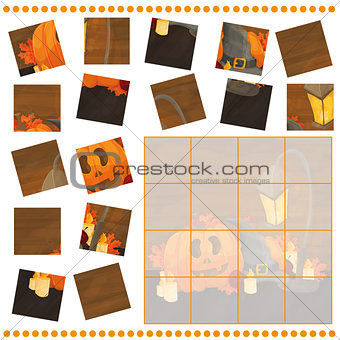 Jigsaw Puzzle game for Children with pumpkins - halloween