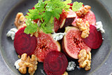 salad with figs, beets, walnuts and roquefort cheese