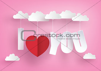 Concept of  love and Valentine day,message hang on the sky 