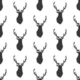 Black and white wrapping paper. Vector seamless geometric pattern with deers.