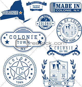 Set of generic stamps and signs of Colonie, NY