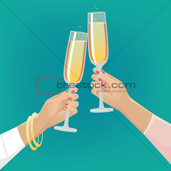 Girlfriends clink glasses of champagne