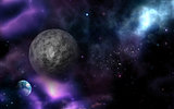 3D space background with fictional moon and planet