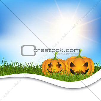 Halloween pumpkins in grass 