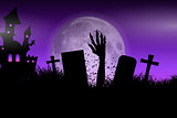 Zombie hand in Halloween landscape