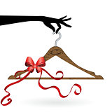 Hand hold hanger with ribbon vector illustration