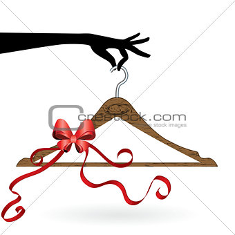 Hand hold hanger with ribbon vector illustration