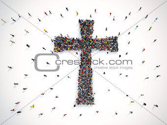 Many people together in a crucifix shape. 3D Rendering