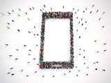 Many people together in a smart phone shape. 3D Rendering