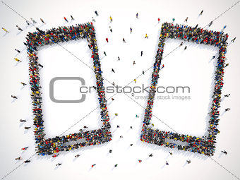 Many people together in a smart phone shape. 3D Rendering