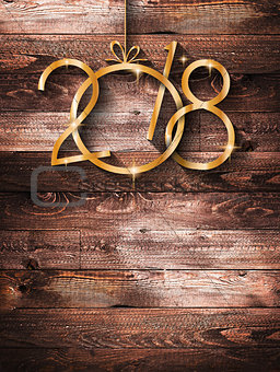 2018 Happy New Year seasonal background with real wood green pine