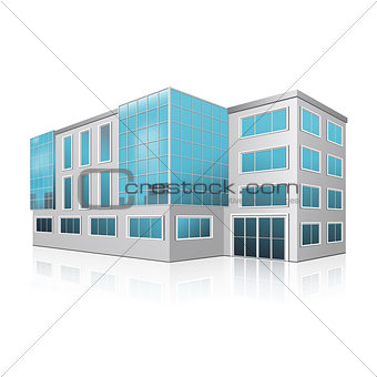 office building with an entrance and reflection