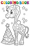 Coloring book Christmas giraffe