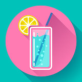glass of water with lemon icon flat 2.0 design style long shadow