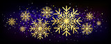 Golden glitter gorgeous snowflake. Luxurious christmas design element with golden glitter snowflake, golden dust and sparkles.