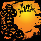 Halloween party invitation with scary pumpkins. Funny and evil pumpkins for halloween design