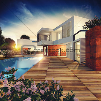 Luxury villa project. 3D rendering