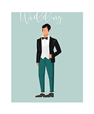 Hand drawn vector abstract cartoon wedding groom illustration element isolated on blue background