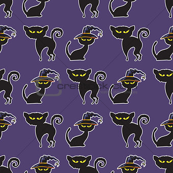 Halloween black cat seamless pattern.