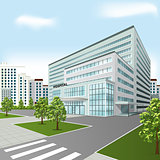 hospital building on city background