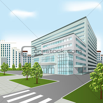 hospital building on city background