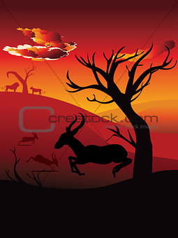 Sunset Landscape with Antelopes