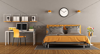 Modern bedroom with bed and desk - 3d rendering