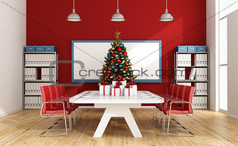 Board room with christmas tree