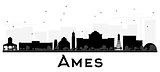Ames Iowa skyline black and white silhouette.