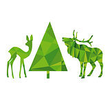 Deer and doe and fir tree