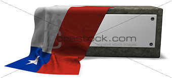 stone socket with blank sign and flag of chile - 3d rendering