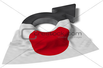 mars symbol and flag of japan - 3d rendering