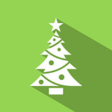 Christmas tree icon with star and shade. Color vector illustration