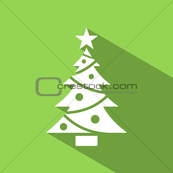 Christmas tree icon with star and shade. Color vector illustration