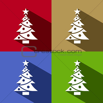 Christmas tree icon with star set with shade