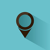 Isolated location icon for maps on a blue background with shade