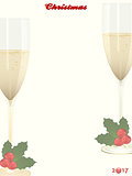 Christmas copy space background with champagne and holly