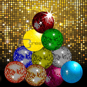 Disco balls Christmas tree on disco wall
