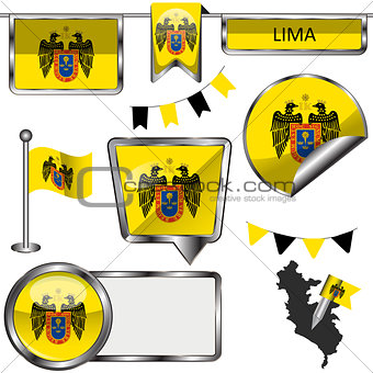 Glossy icons with flag of Lima