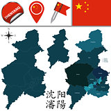 Map of Shenyang with divisions