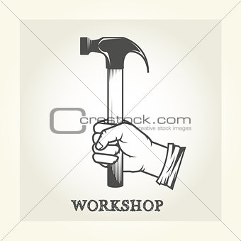 Hand with hammer - repair service emblem