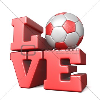 Word LOVE with football soccer ball 3D