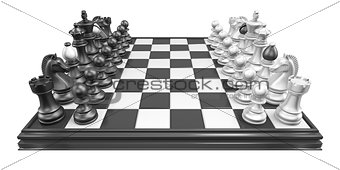 Chess board with all chess pieces 3D
