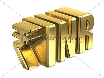 Indian Rupee INR golden currency sign 3D